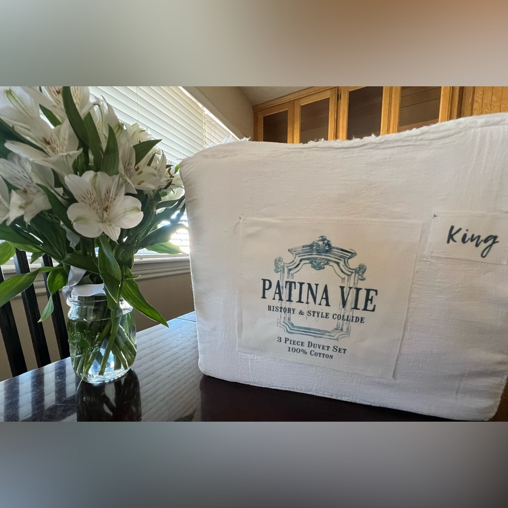 PATINA VIE 3 piece White Frayed Edge 100% Cotton Duvet Cover Set King Size